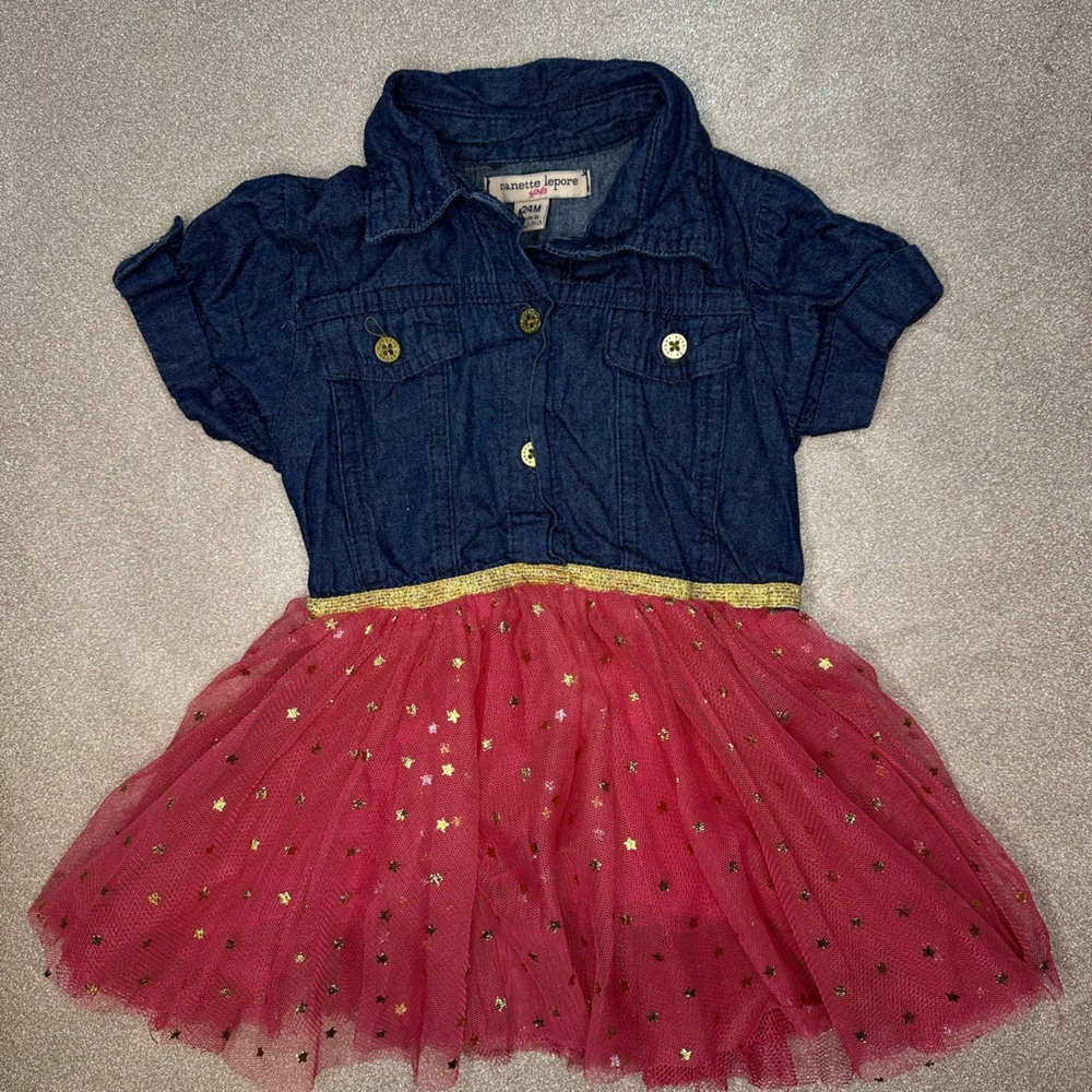 Nanette Lepore denim and pink toddler dress 24 months